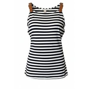 Boston Proper Navy White Nautical-Inspired Striped Tank Top Buckle Straps XXS